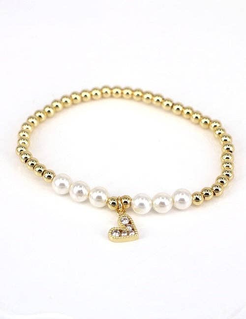 Stretch Pearl + Heart bracelet