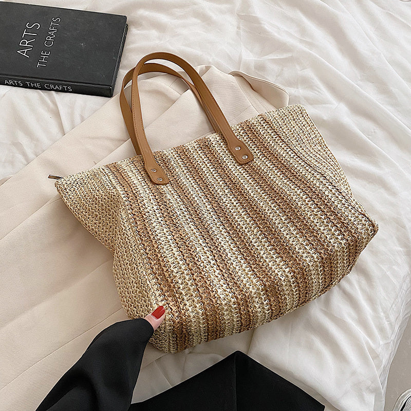 Ladies Striped Straw Bag