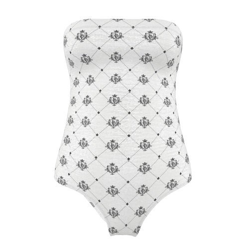 FBV Monogram Strapless Swimsuit — Blanc