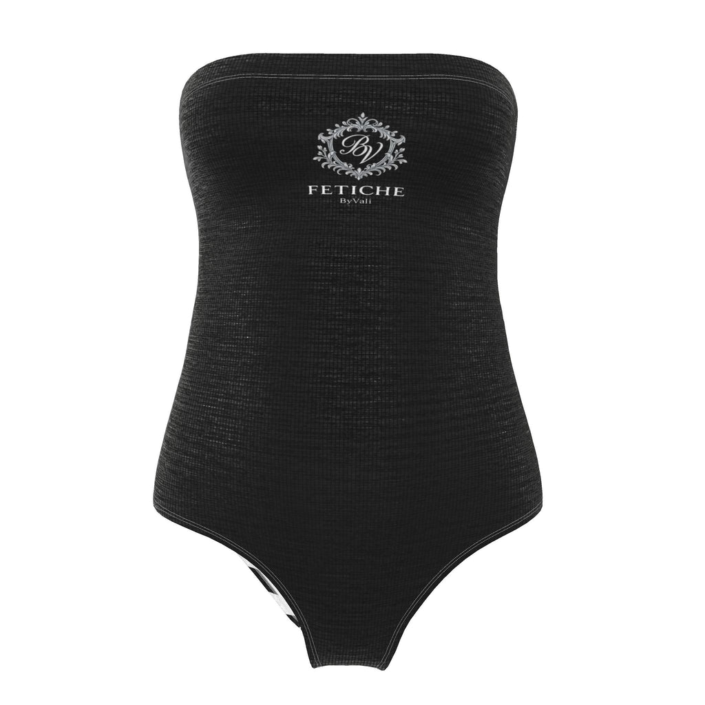 The Heritage Stripe Strapless Swimsuit — Noir