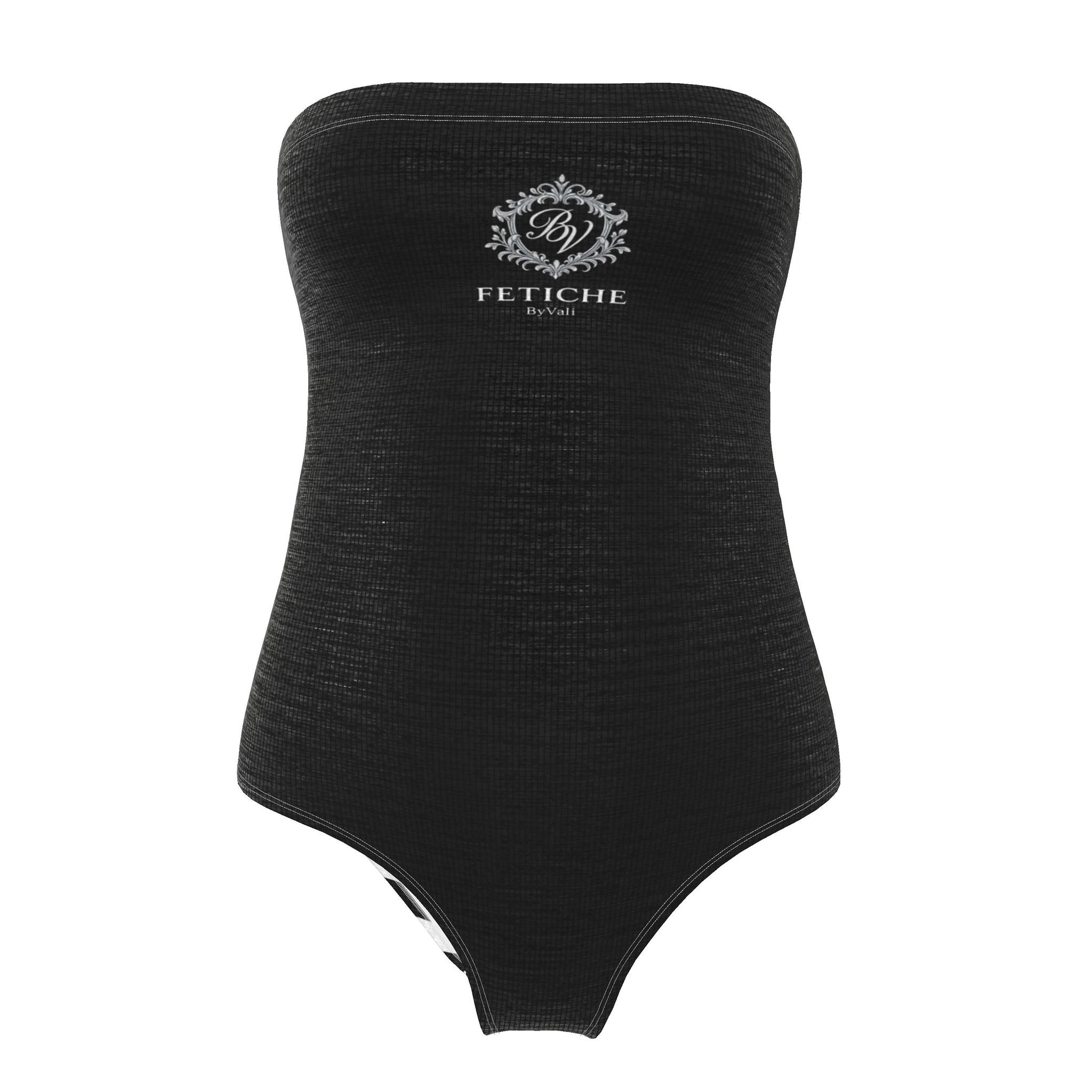The Heritage Stripe Strapless Swimsuit — Noir