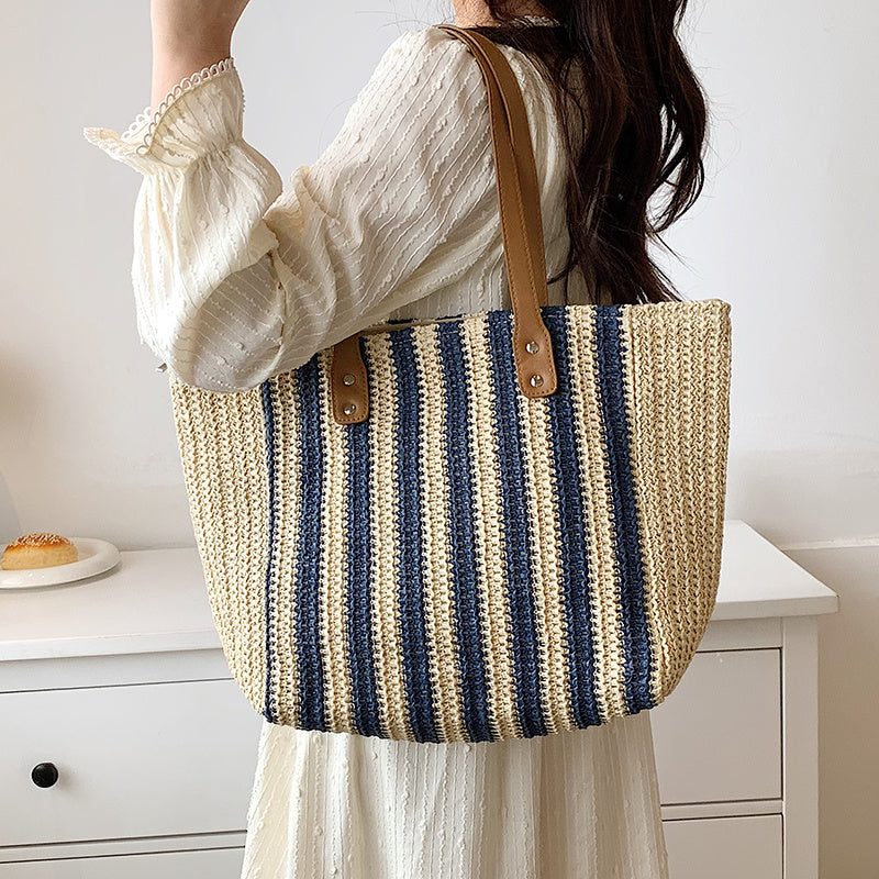 Ladies Striped Straw Bag