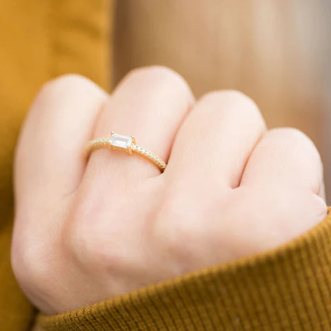 Gold Plated Rectangle CZ Ring