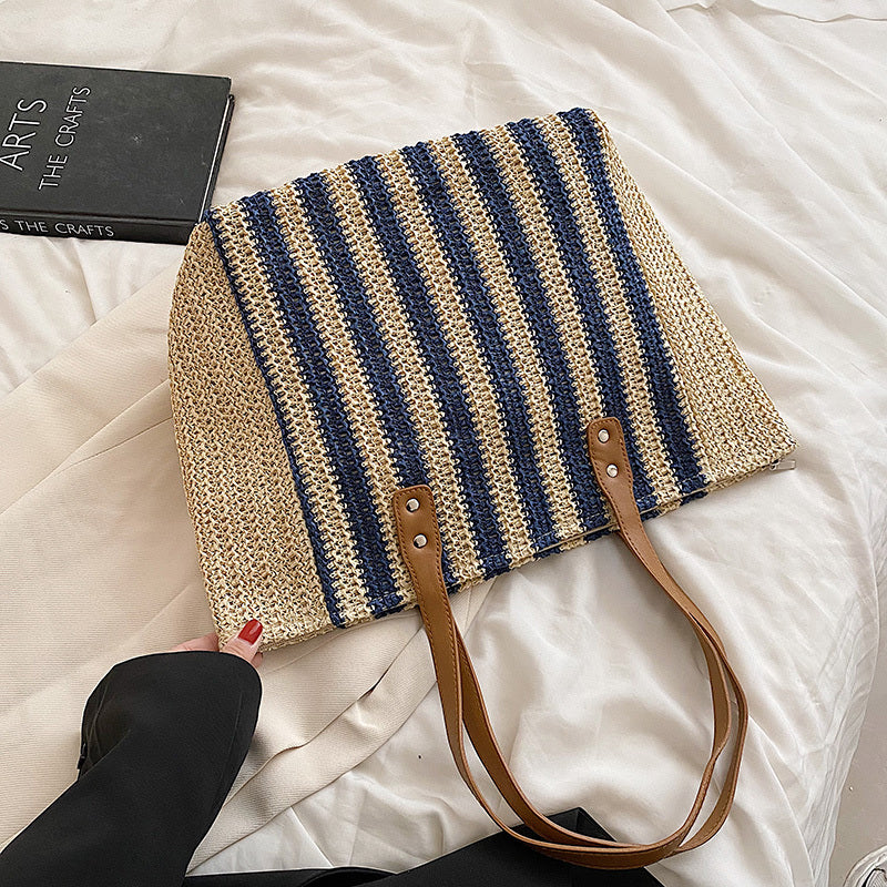 Ladies Striped Straw Bag