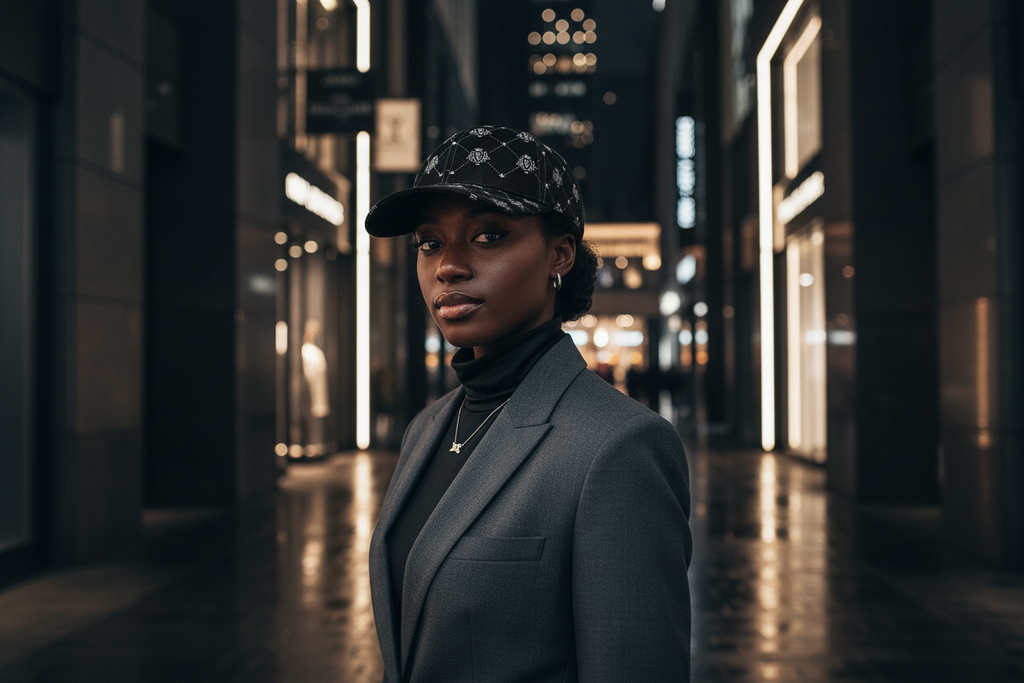 FBV Monogram  Silk Satin Cap- Noir