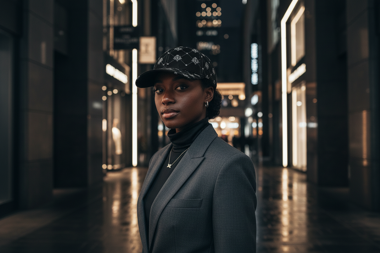 FBV Monogram  Silk Satin Cap- Noir