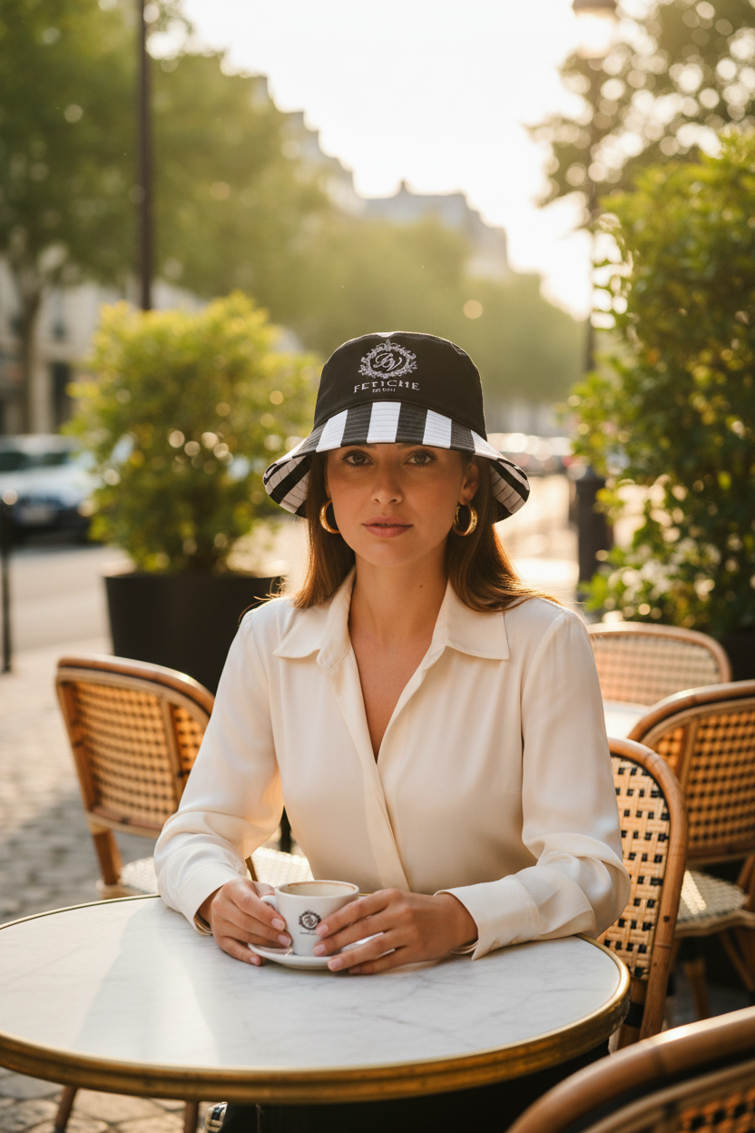 The Heritage Stripe Bucket Hat — Corrected Design Outdoor Café