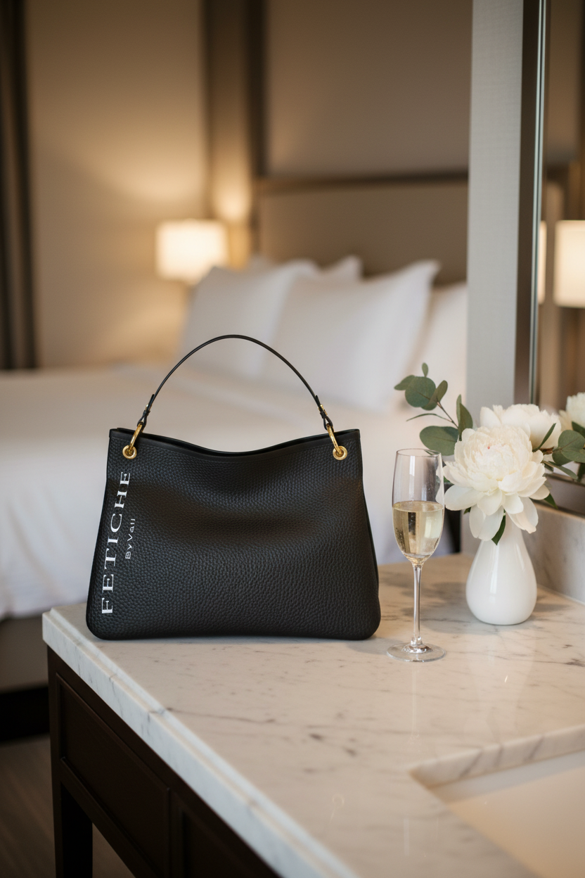 The Heritage Striped Signature Slouch Bag — Noir